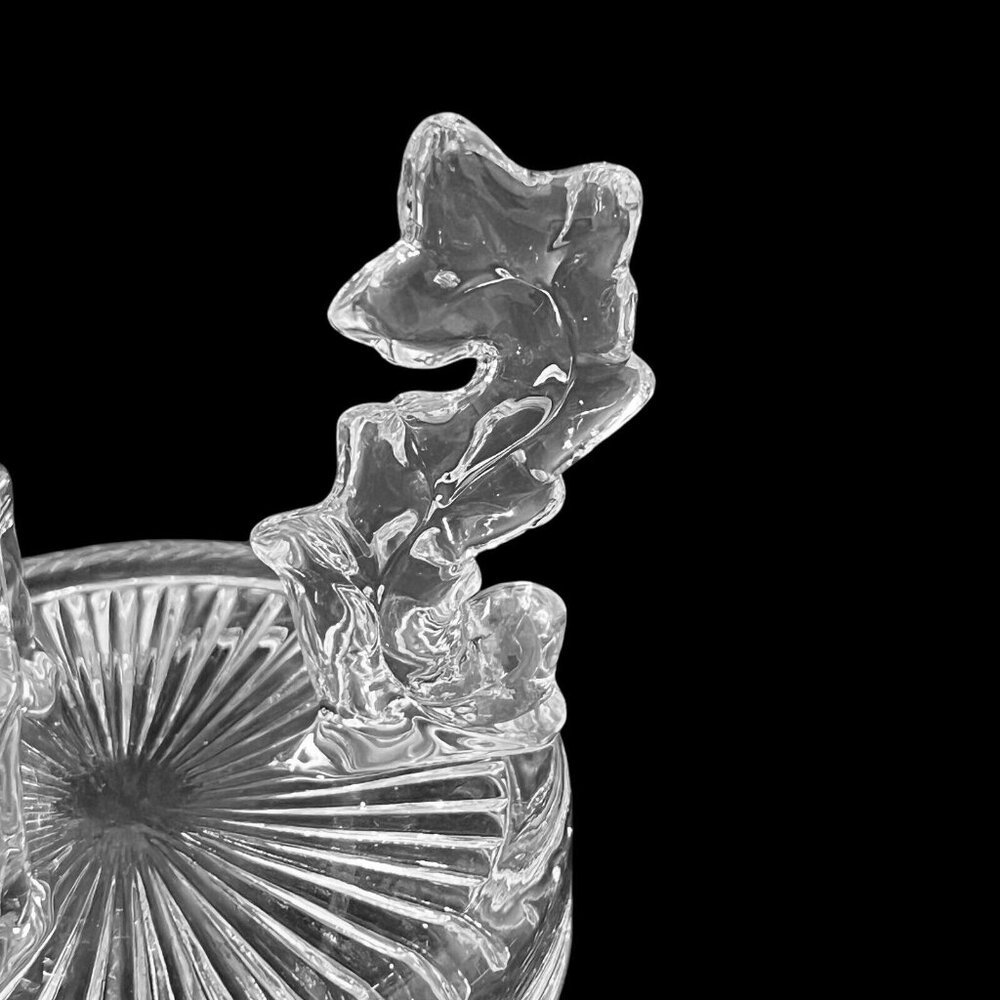 Pressed Glass Clear 3-Footed Candle Holder Plant Stand Flourish Feet Vintage - Picture 9 of 9